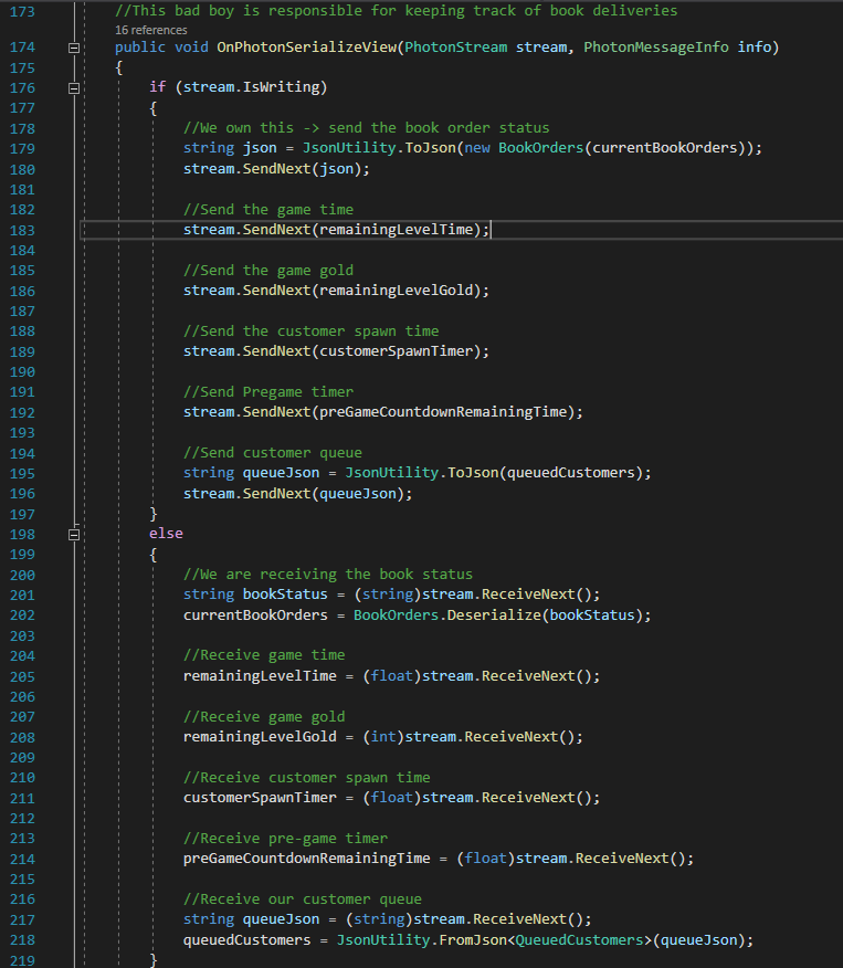 Some code demonstrating an IPunObservable script