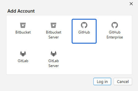 A screenshot of the GitHub account adding process in Fork