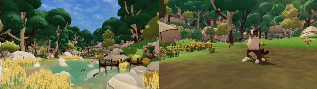 Screenshots of in-game gameplay, featuring the forest in Victoria National Park.