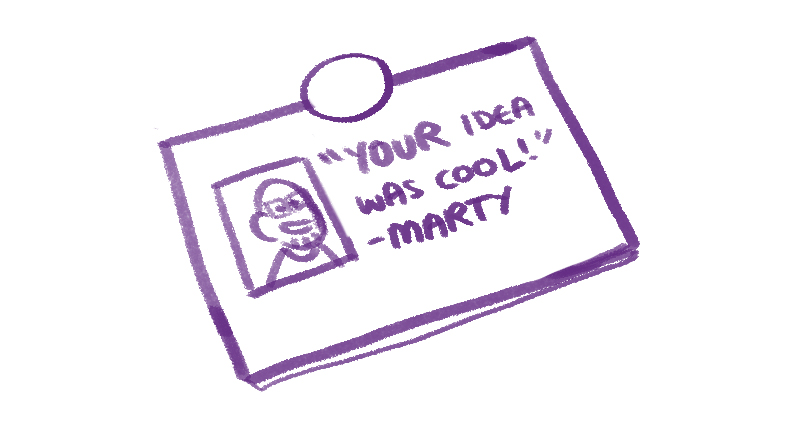 Illustration of Marty's business card.