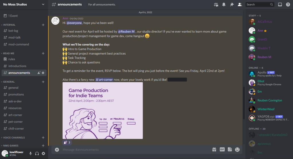 Screenshot of our Discord Server.