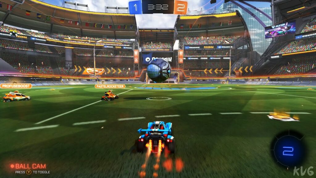 Screenshot of Rocket League, where precision in input controls are important to gameplay experience.