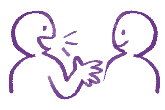 An illustration of two people talking to each other.