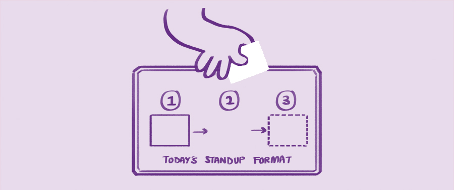 Illustration of a hand picking a part of a daily standup format.