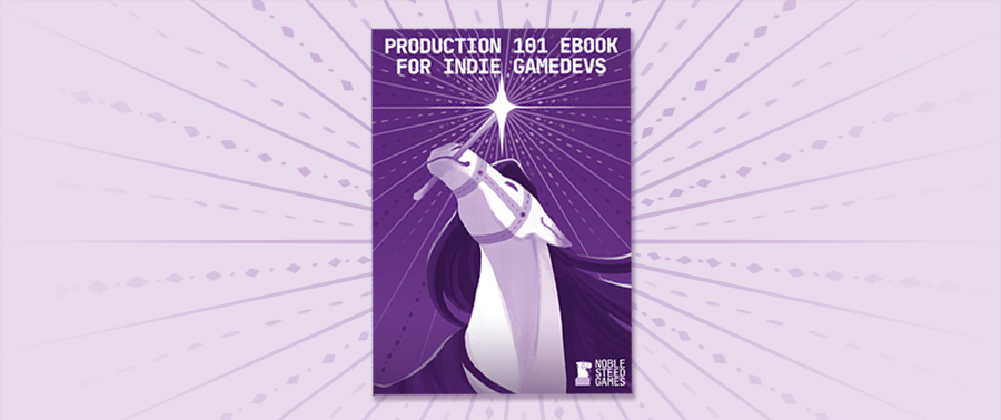 Feature image showing the cover of the Production e-book. On the cover is a white horse with a purple mane, holding up a magic wand.