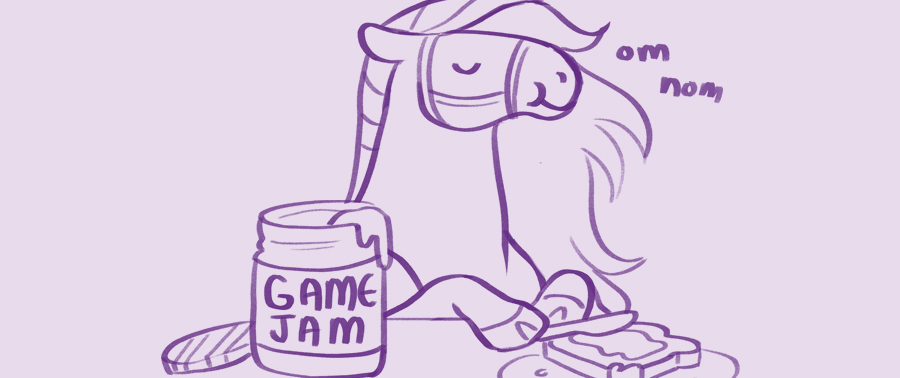Illustration of a horse eating some toast with "Game Jam"