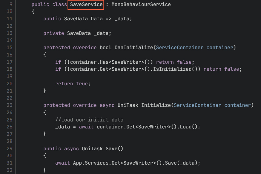 Screenshot of the SaveService.