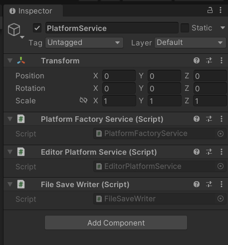 Screenshot of PlatformService in the Unity Editor.