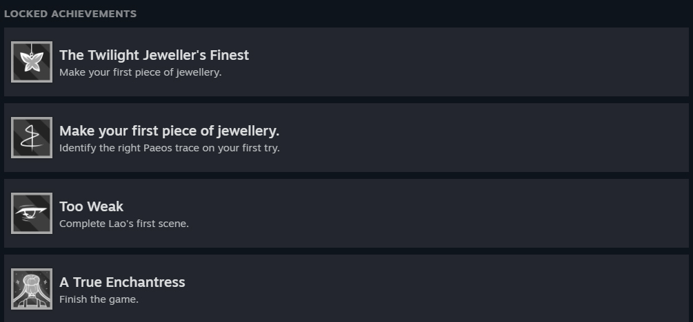A screenshot of the achievements in Every Hue of You on Steam.