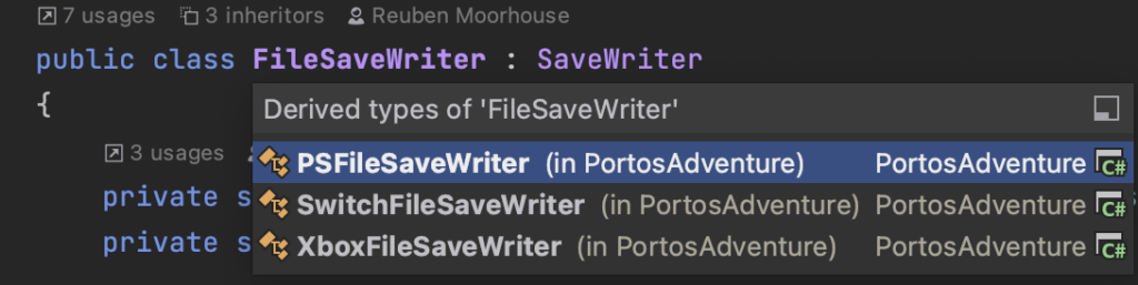 Screenshot showcasing the overrides for FileSaveWriter