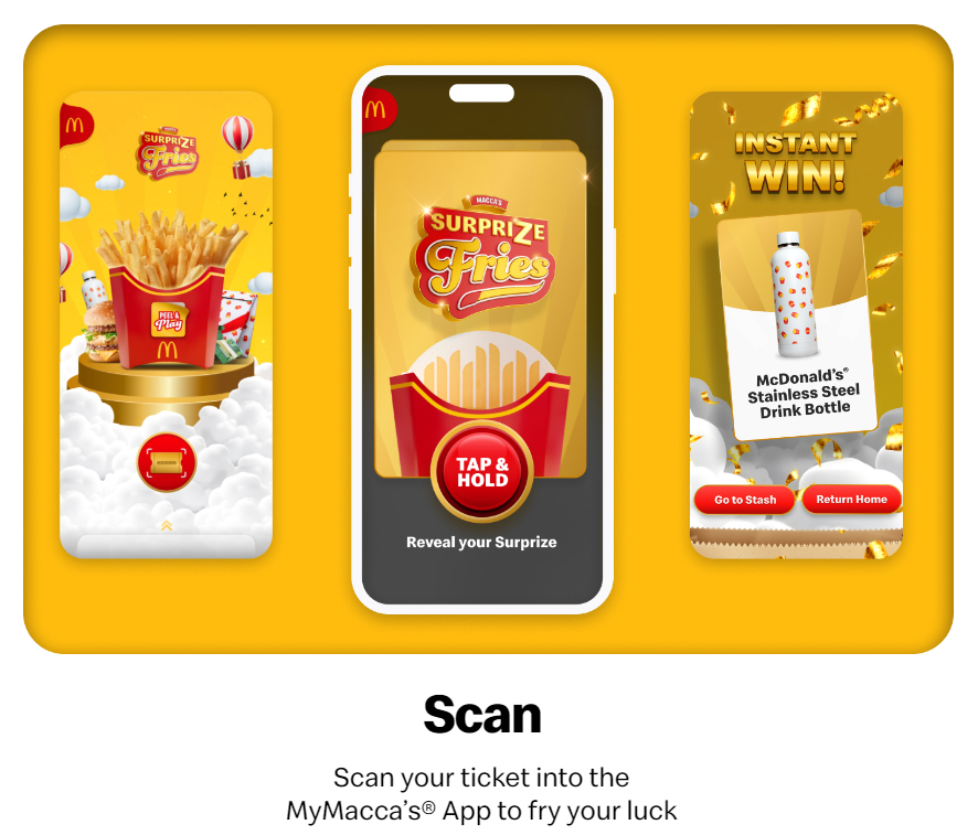 Screenshots of the Surprize Fries minigame in the McDonalds app.