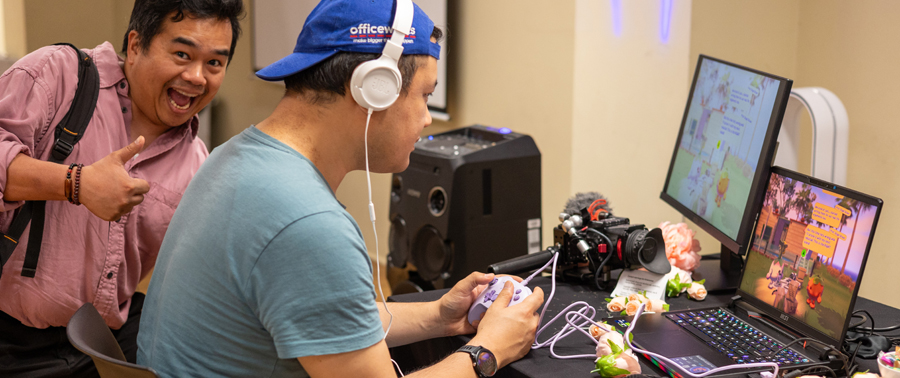 A photo of some Games Exchange attendees playing Letters to Arralla.