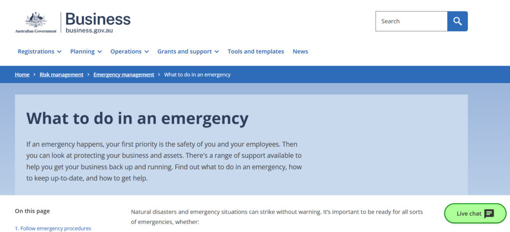 The Australian Government's template for taking action during emergency situations.