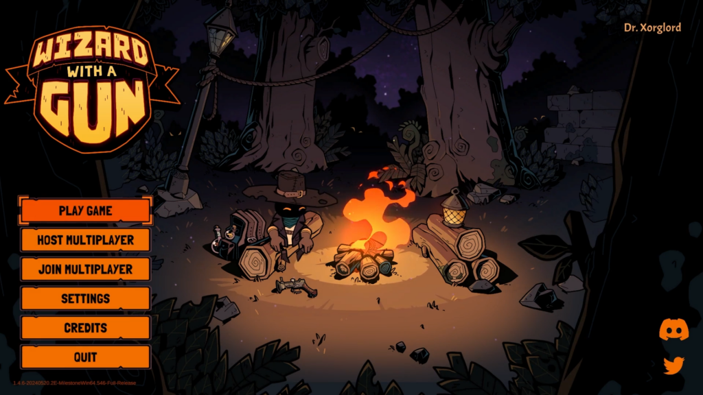 A screenshot of the main menu in Wizard with a Gun.
