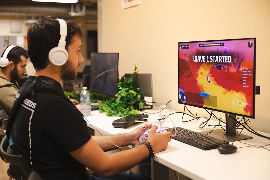 Some folks trying out games at the Games Exchange