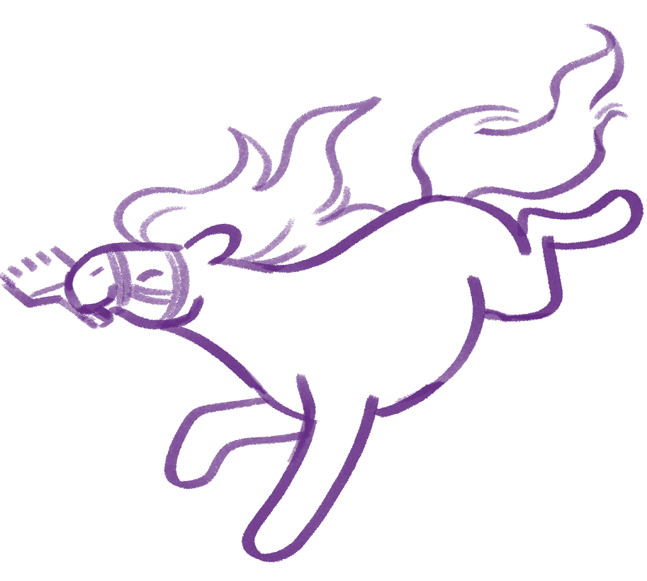 An illustration of a horse running with a paint brush in their maw.